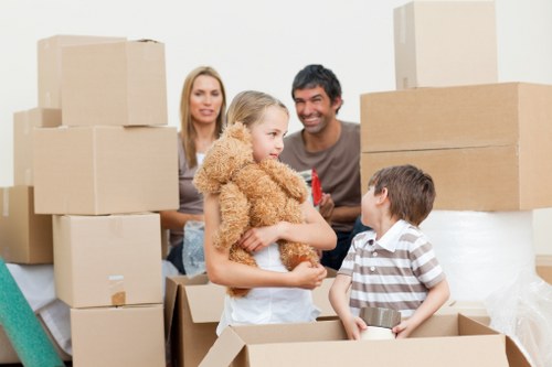 Packed boxes and furniture ready for removals van transport